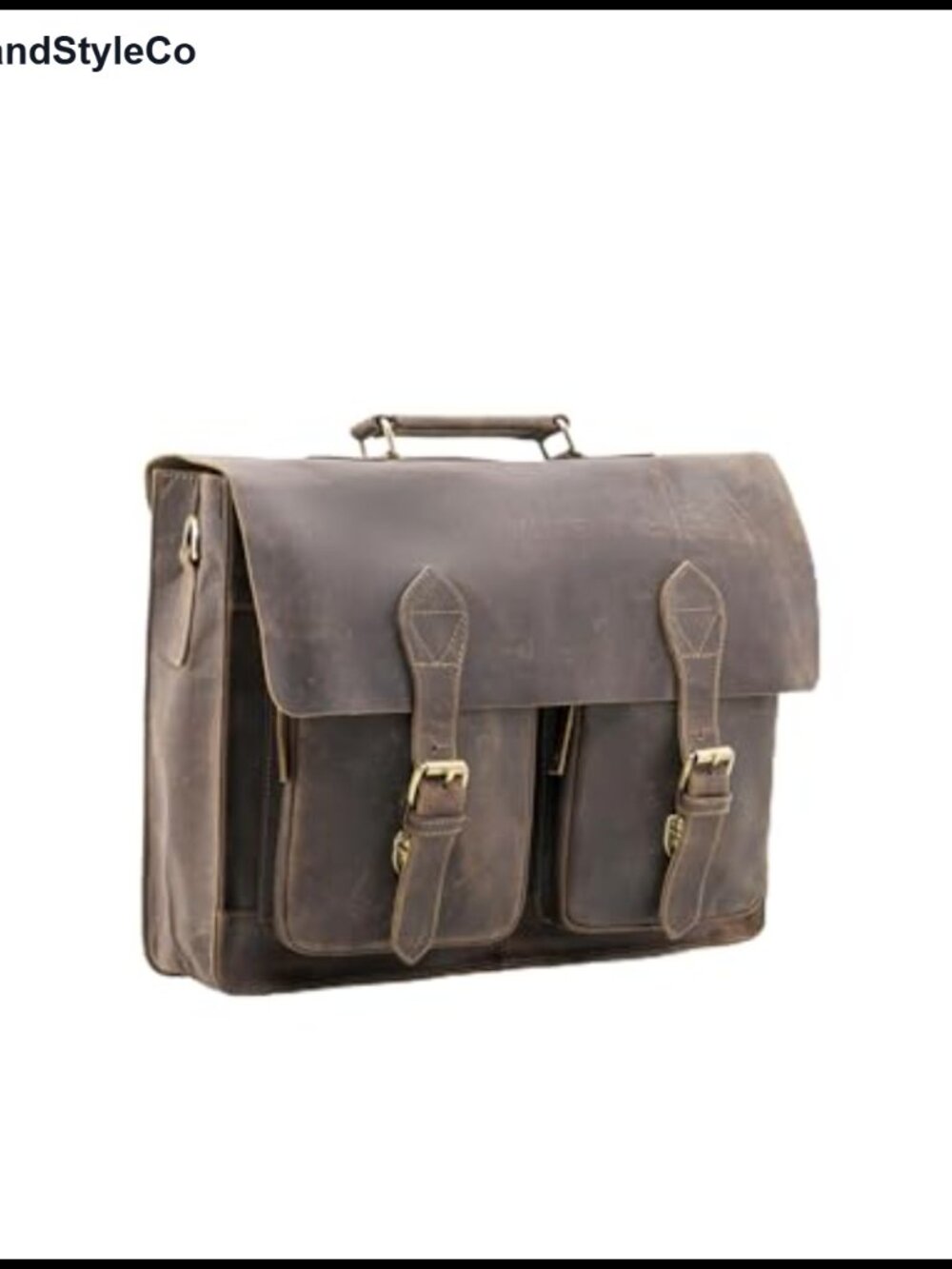 Full-Grain Buffalo Leather Messenger Bag 18" Distressed Laptop Briefcase